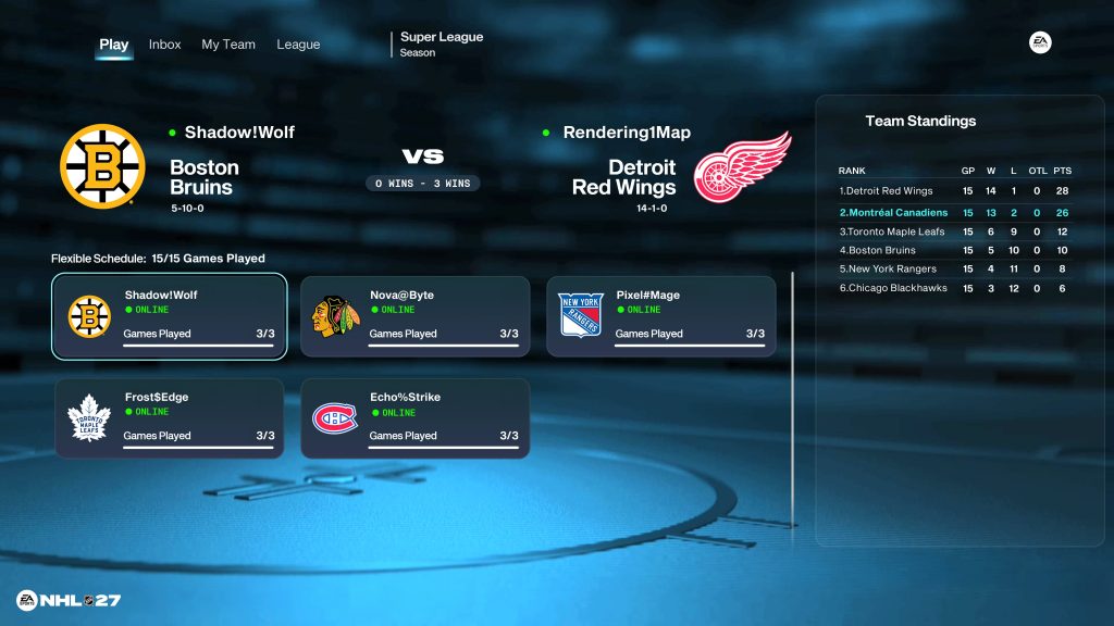 NHL 27 Connected Franchise online liga képernyőkép