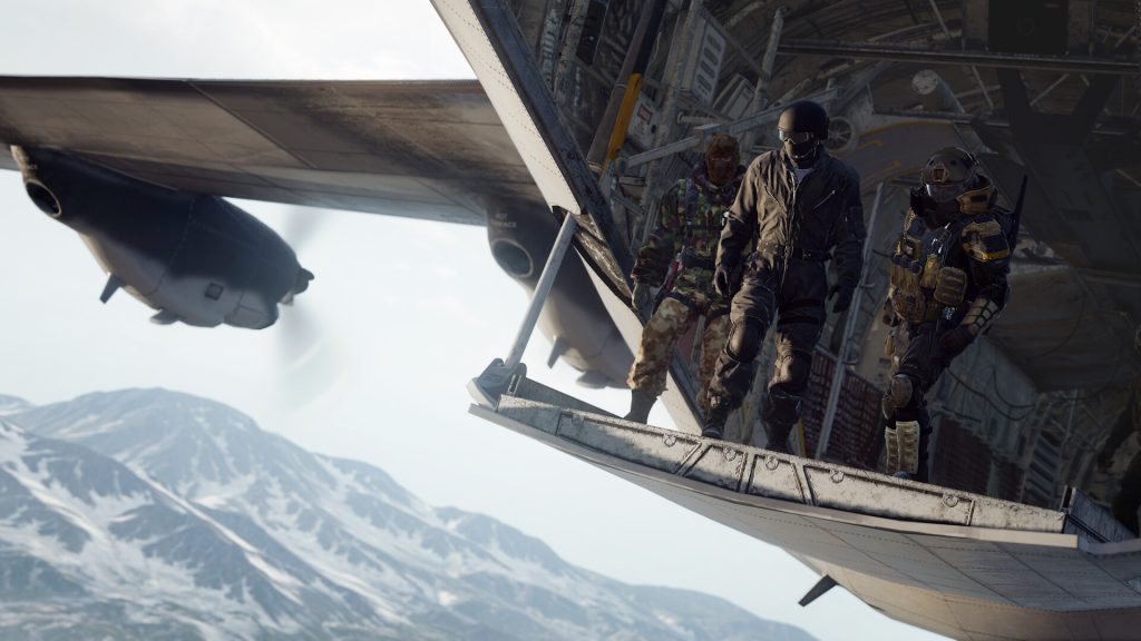 Warzone repülőből ugrik egy játékos