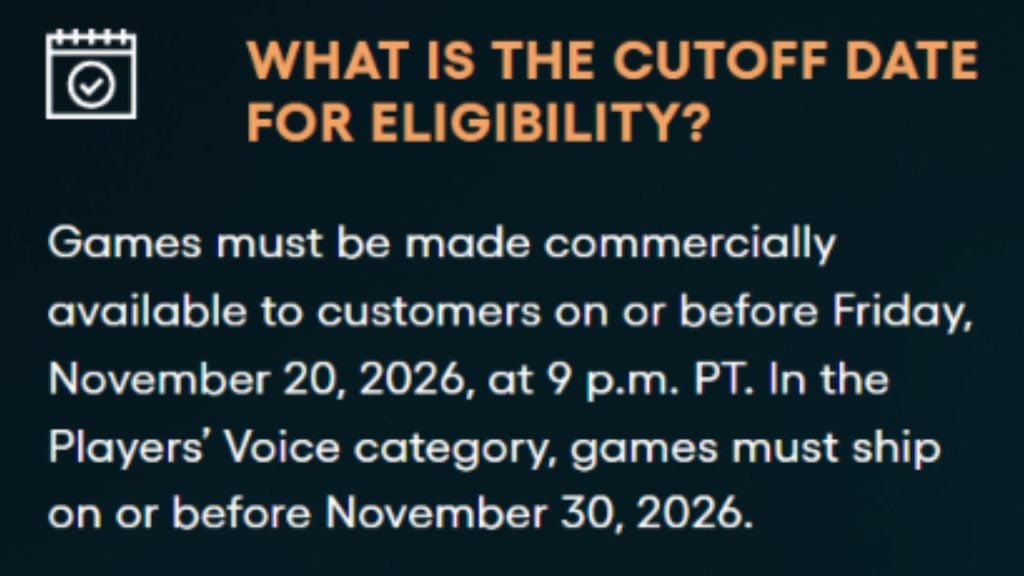 A The Game Awards 2026 jogosultsági feltételei